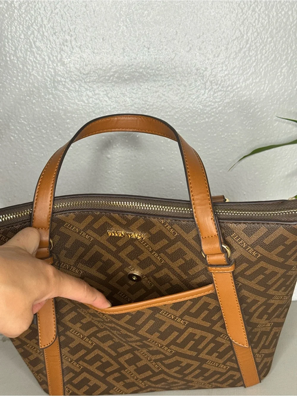 Ellen Tracy - Brown Monogram Tote with Tan Trim Brand New Bag